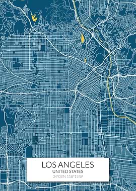 Los Angeles Map Blue White