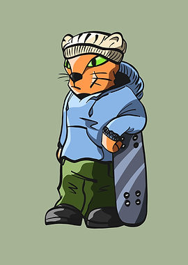 Cool Skateboard Cat Feline