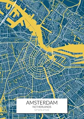 Amsterdam Map Blue Yellow