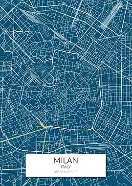 Milan Map Blue White