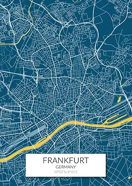 Frankfurt Map Blue Yellow