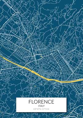 Florence Map Blue White