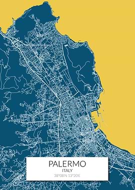 Palermo Map Blue Yellow