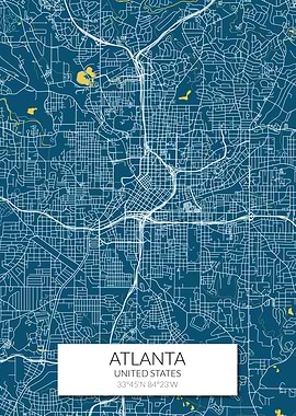 Atlanta Map Blue White
