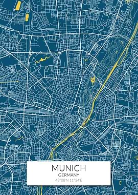Munich Map Blue White