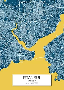 Istanbul Map Blue Yellow