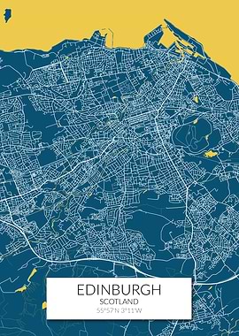 Edinburgh Map Blue Yellow