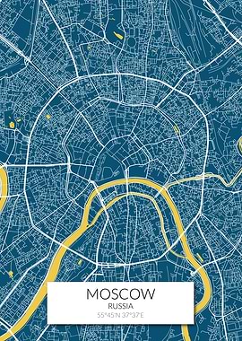 Moscow Map Blue Yellow