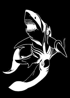 Shark and giant squid