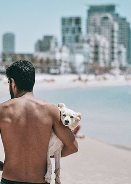 Man on beach with dog