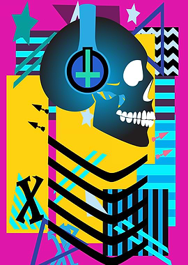 Robot skull with headphone