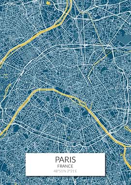 Paris Map Blue White