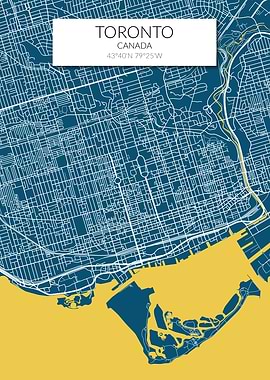 Toronto Map Blue Yellow