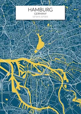 Hamburg Map Blue Yellow