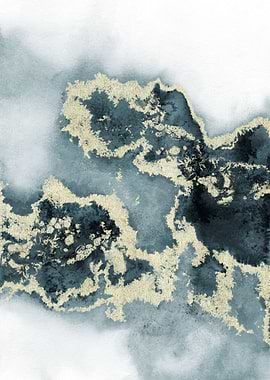 Deep Blue Gold Abstract 03