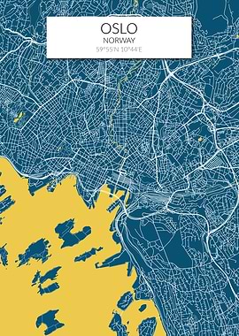 Oslo Map Blue Yellow