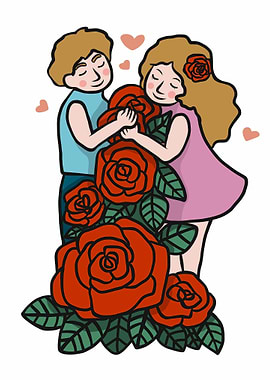 Man and woman hug big rose