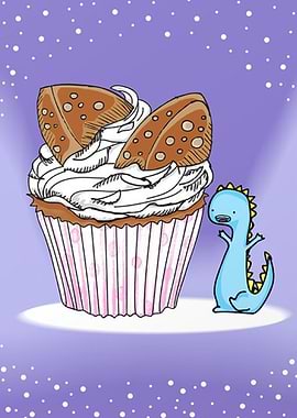 Dinosaur with cupcake