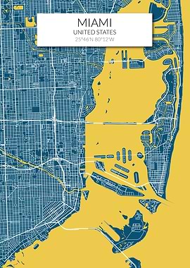 Miami Map Blue Yellow