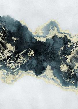 Deep Blue Gold Abstract 06