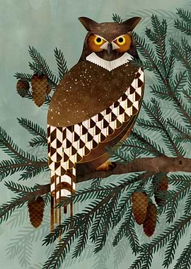 Horned Owl in the Pines