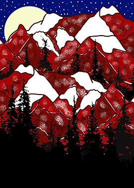 Red mountains and snow