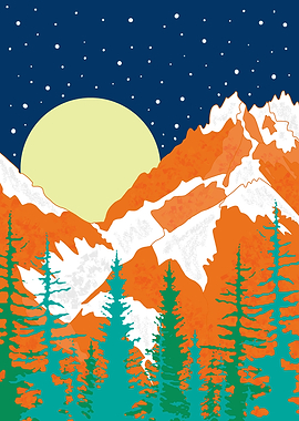 Orange snowy mountain tops