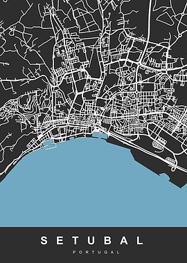 SETUBAL Map Portugal Black