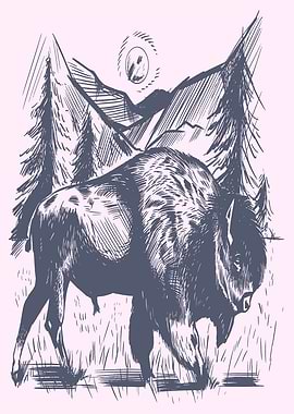 HAND DRAWN BISON