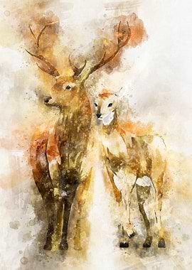 Deer Watercolor Wall Art