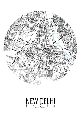 New Delhi City Map Circle