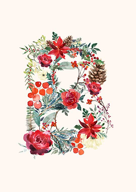 B Alphabet Floral Watercol