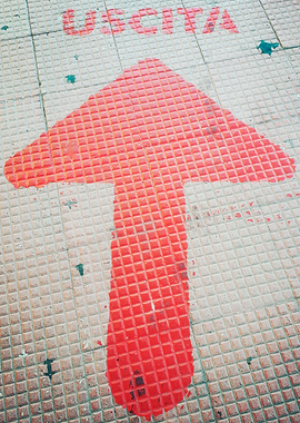 Exit text painted floor us