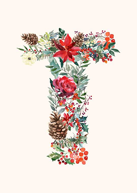 T Alphabet Floral Watercol