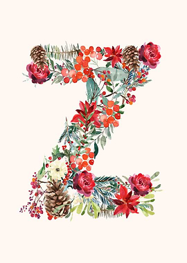 Z Alphabet Floral Watercol