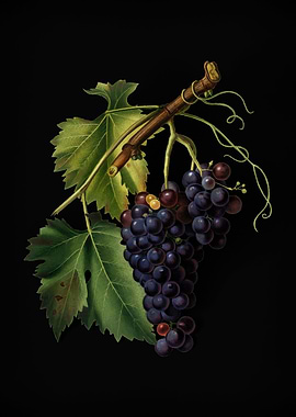 Vintage Black Grapes Fruit