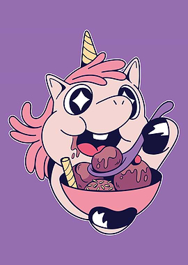 Kawaii Unicorn Eating Ice