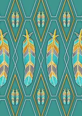 Gold and blue feather line