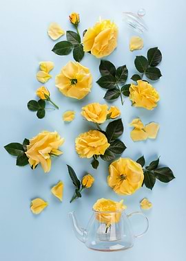 yellow roses tea pot