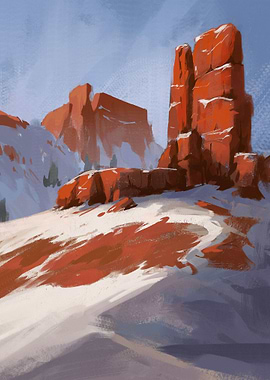 Red rocks in winter