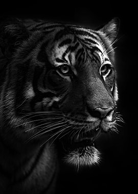 blcak and white tiger face