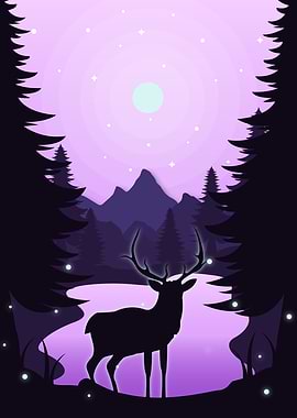 Deer at the forest lake