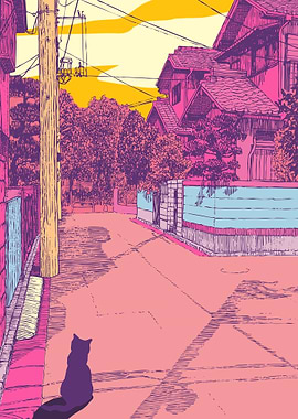 Japan City Pop Cat Retro