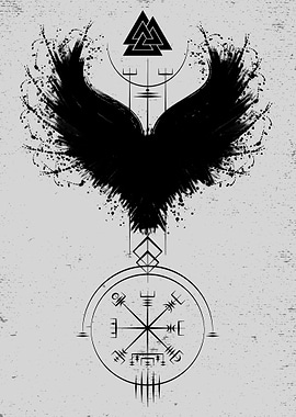 Vegvisir Odin Raven Hugin