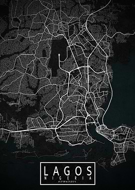 Lagos City Map Dark