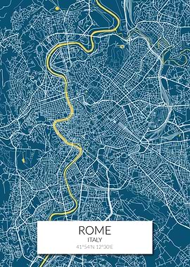 Rome Map Blue Yellow