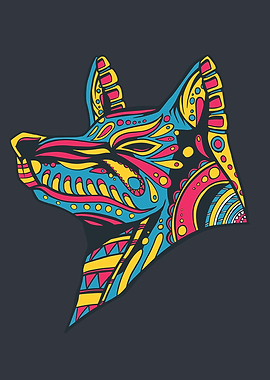 Colorful Huichol Wolf