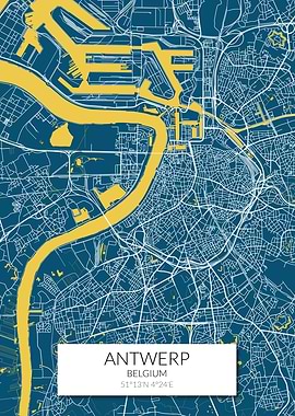 Antwerp Map Blue Yellow