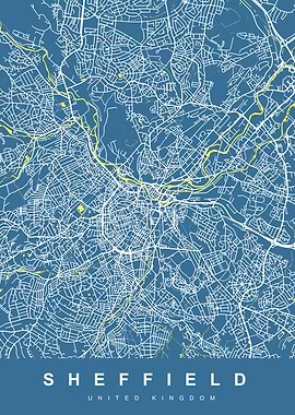 SHEFFIELD map UK Blue