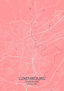 Luxembourg Pink Rose Map